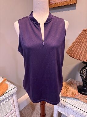 Sleeveless Purple Zip-Neck Tank Top
